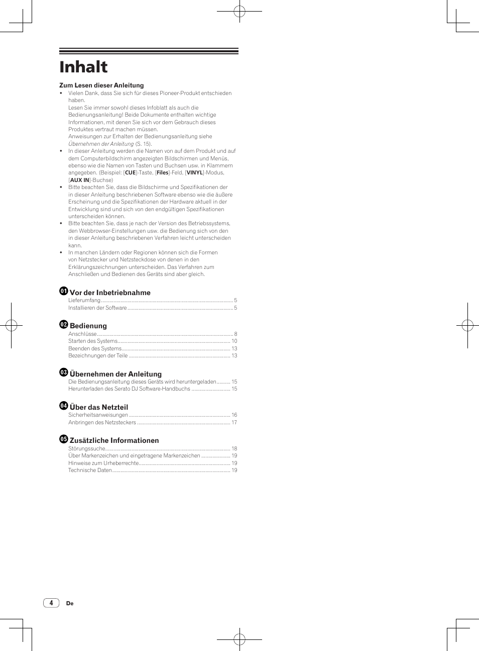 Dj controller, Inhalt | Pioneer DDJ-SX User Manual | Page 40 / 132