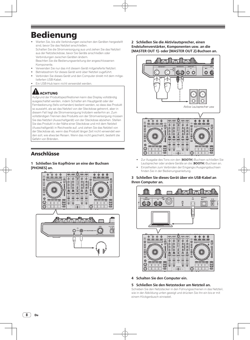 Bedienung, Anschlüsse | Pioneer DDJ-SX User Manual | Page 44 / 132