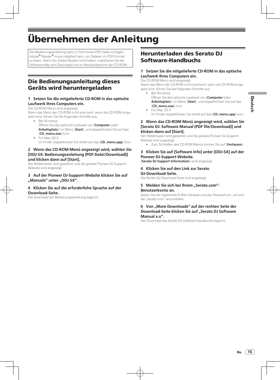 Übernehmen der anleitung, Herunterladen des serato dj software-handbuchs | Pioneer DDJ-SX User Manual | Page 51 / 132