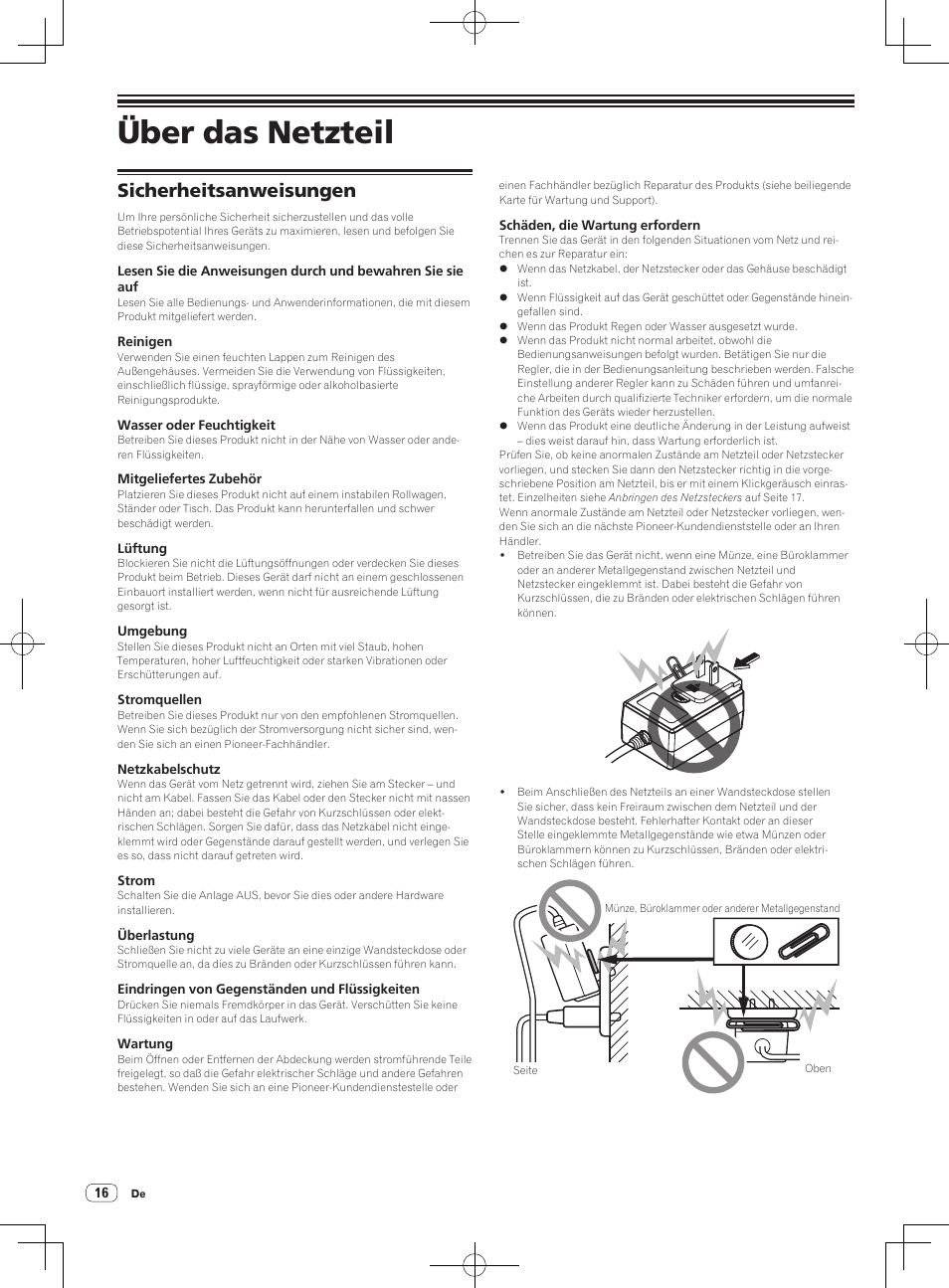 Über das netzteil, Sicherheitsanweisungen | Pioneer DDJ-SX User Manual | Page 52 / 132