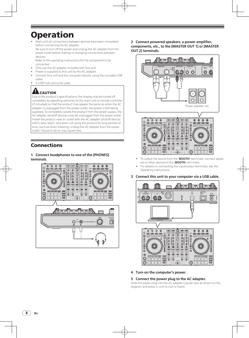 Operation, Connections | Pioneer DDJ-SX User Manual | Page 8 / 132