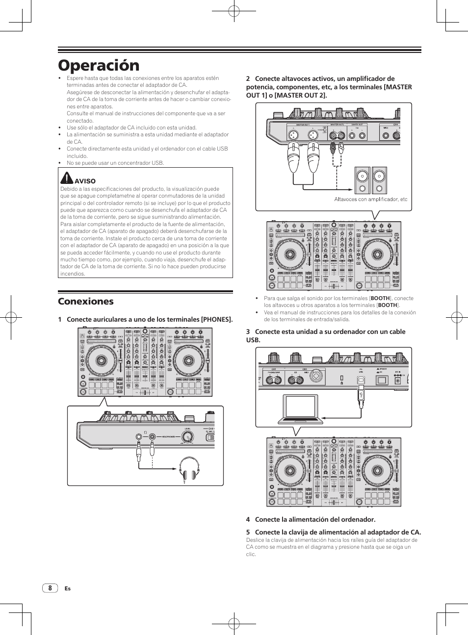 Operación, Conexiones | Pioneer DDJ-SX User Manual | Page 80 / 132