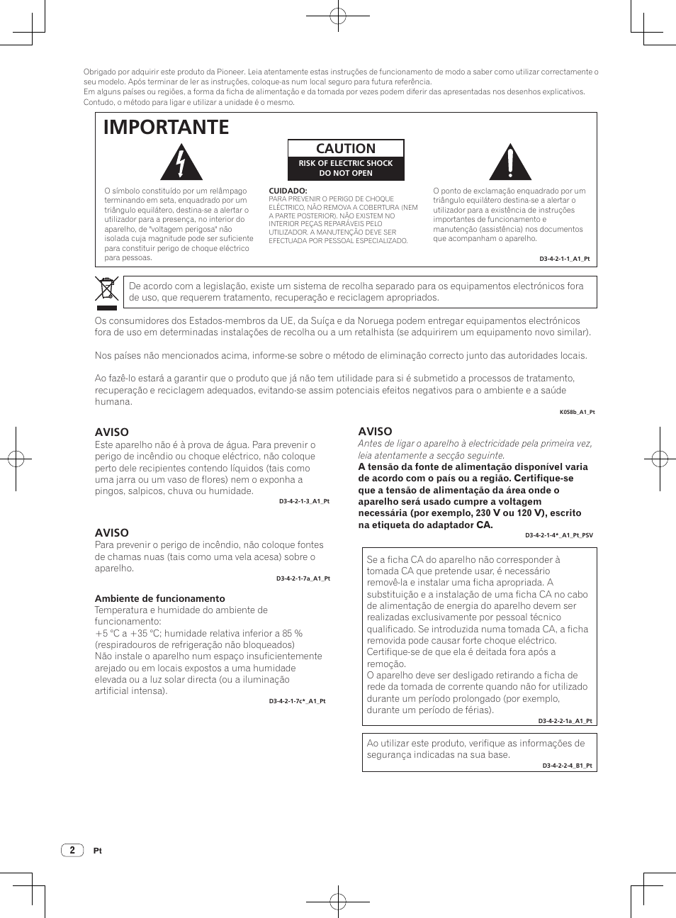 Importante, Caution, Aviso | Pioneer DDJ-SX User Manual | Page 92 / 132