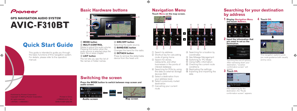 Pioneer AVIC-F310BT User Manual | 2 pages