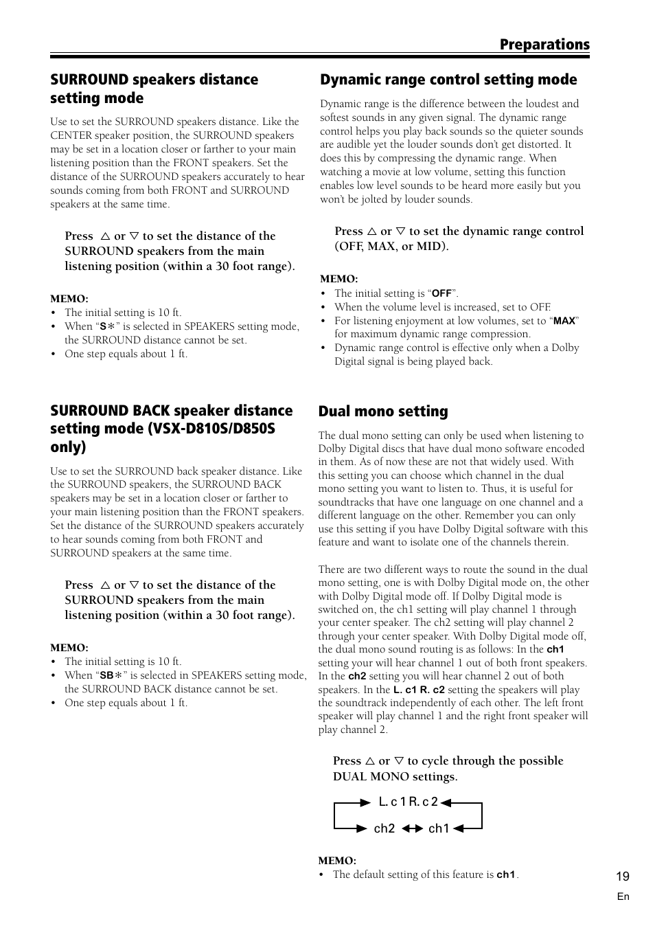 Dual mono setting, Dynamic range control setting mode | Pioneer VSX-D710S User Manual | Page 19 / 52