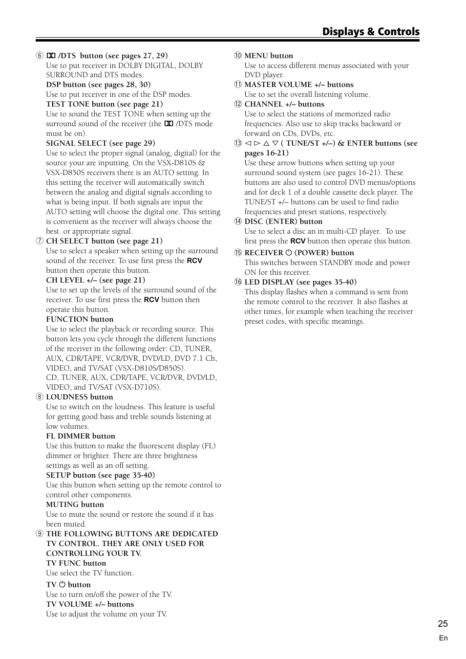 Displays & controls | Pioneer VSX-D710S User Manual | Page 25 / 52