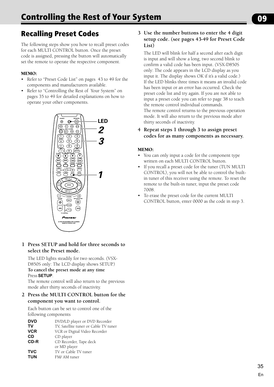 Controlling the rest of your system 35, Recalling preset codes 35, 09 controlling the rest of your system | Recalling preset codes, Setup | Pioneer VSX-D710S User Manual | Page 35 / 52