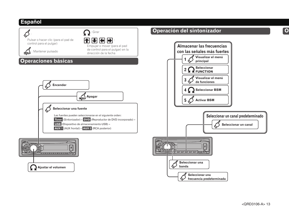 Español operaciones básicas, Operación del sintonizador o | Pioneer DVH-340UB User Manual | Page 13 / 16