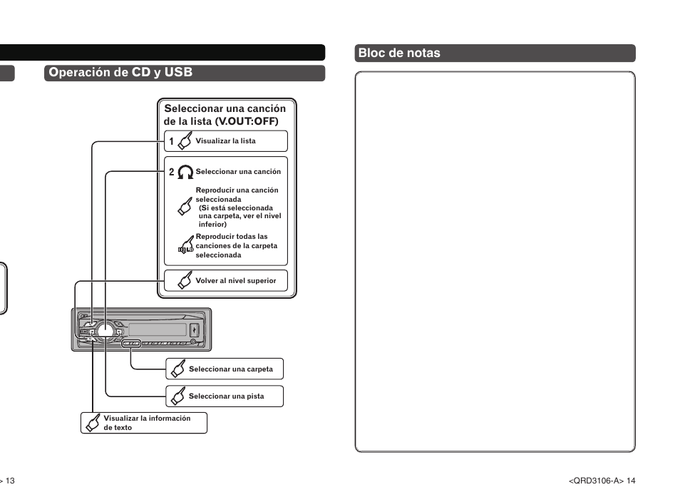 Operación de cd y usb bloc de notas | Pioneer DVH-340UB User Manual | Page 14 / 16