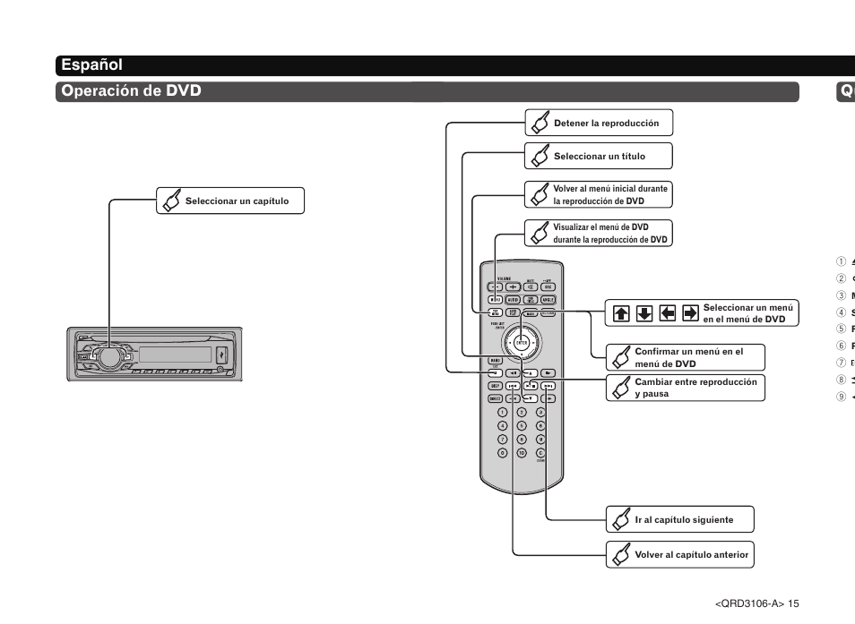 Español operación de dvd qu | Pioneer DVH-340UB User Manual | Page 15 / 16