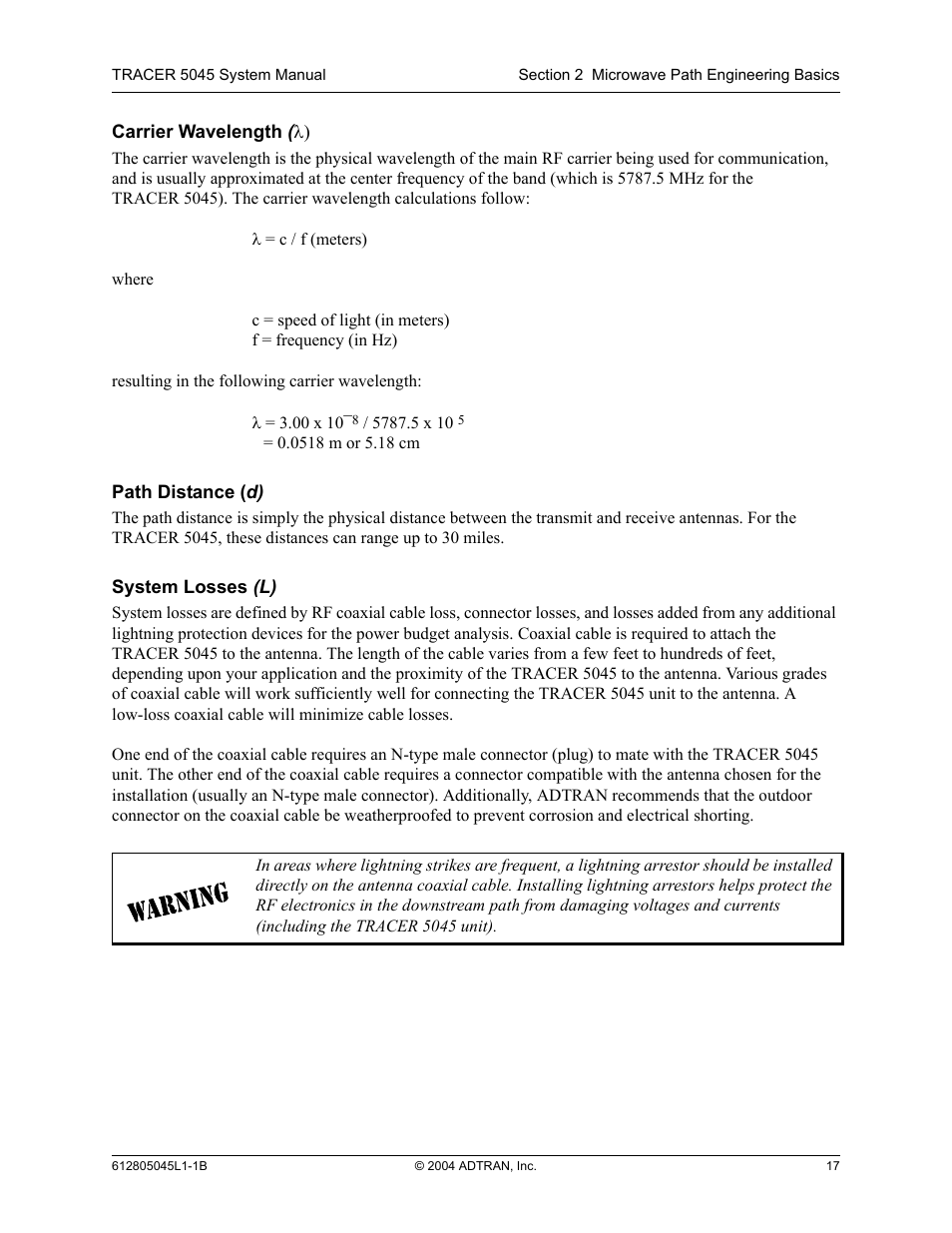 Carrier wavelength (l), Path distance (d), System losses (l) | ADTRAN TRACER 5045 User Manual | Page 17 / 56