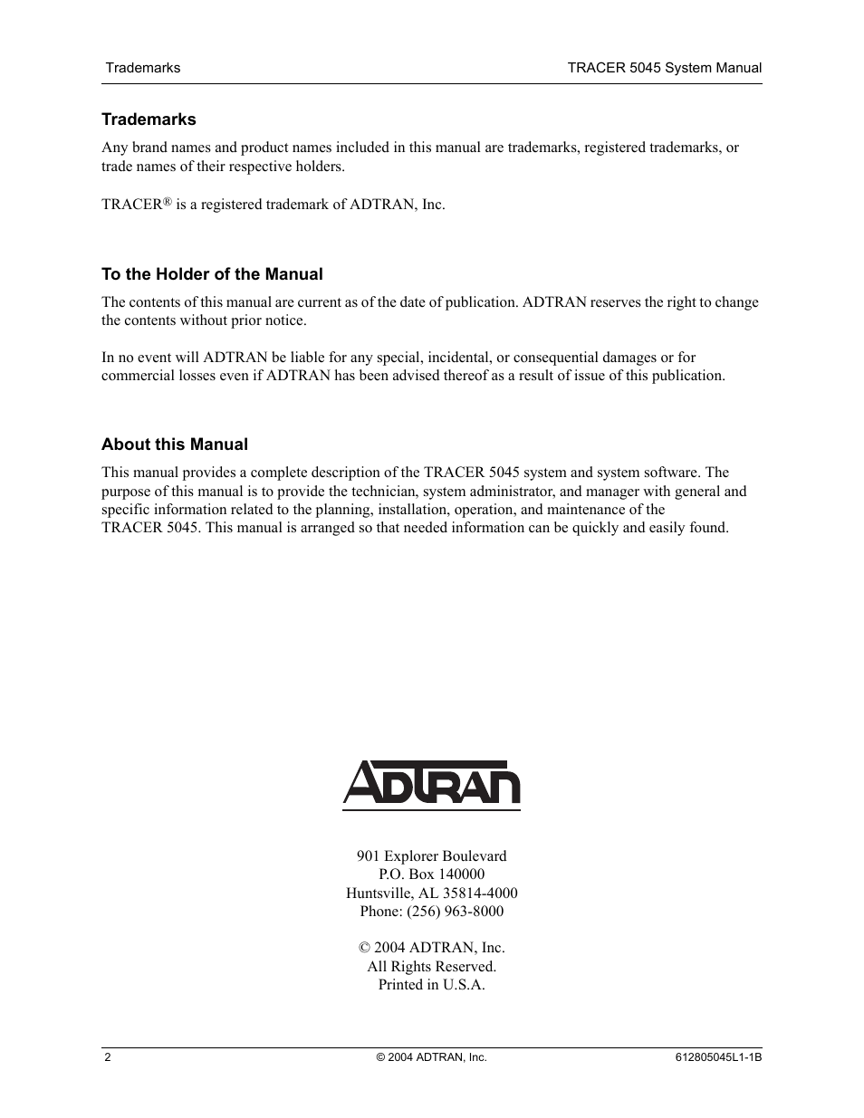 ADTRAN TRACER 5045 User Manual | Page 2 / 56