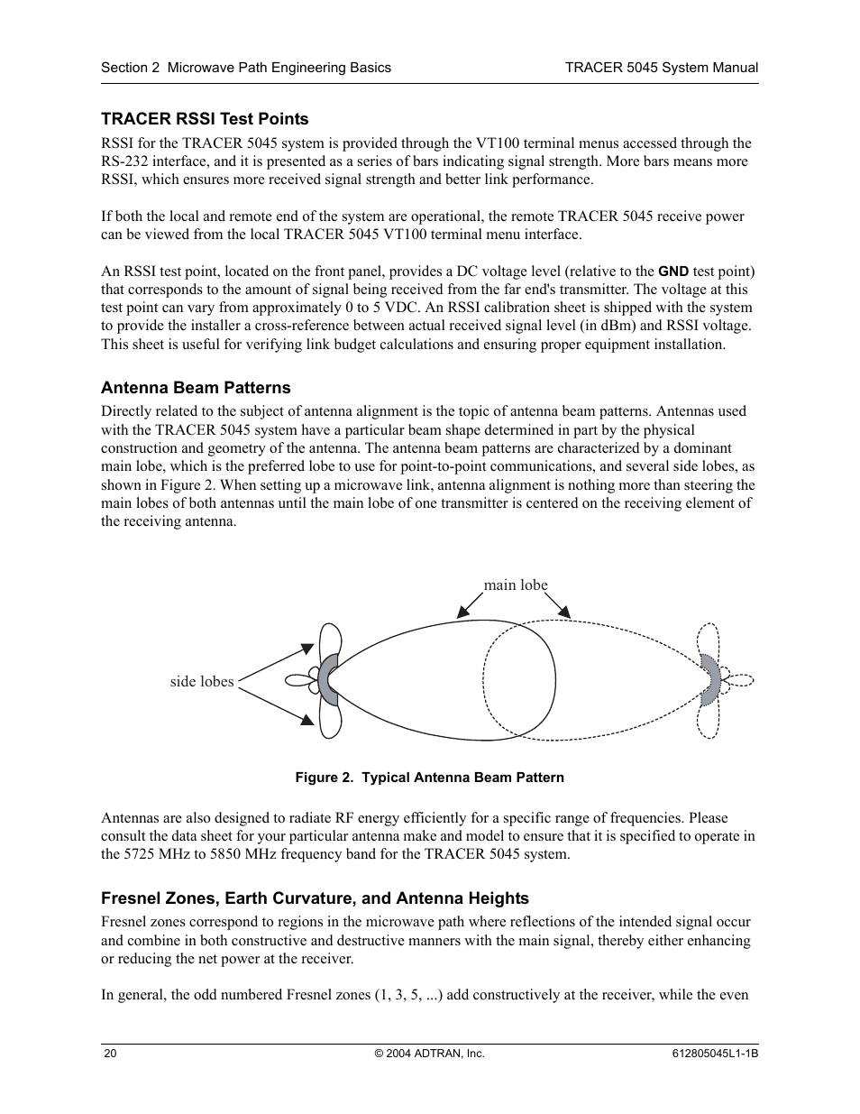Tracer rssi test points, Antenna beam patterns, Figure 2 | Typical antenna beam pattern | ADTRAN TRACER 5045 User Manual | Page 20 / 56