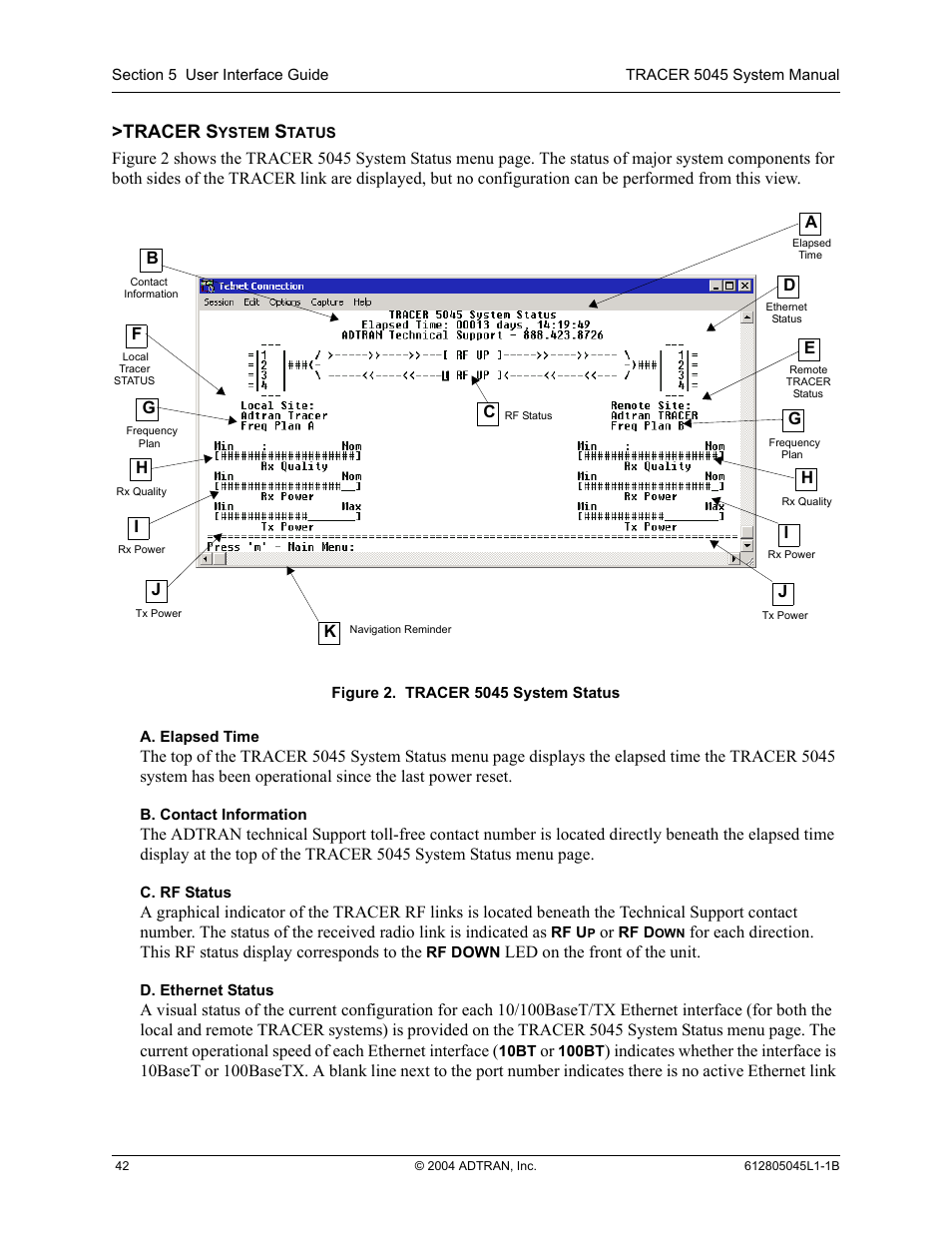 Tracer system status, Figure 2, Tracer 5045 system status | Tracer s | ADTRAN TRACER 5045 User Manual | Page 42 / 56