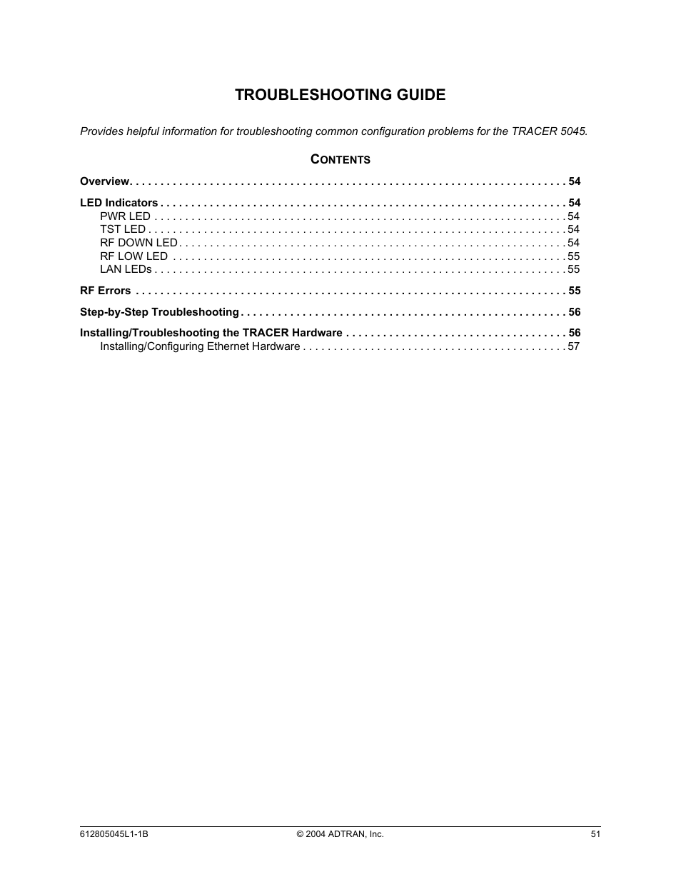 Troubleshooting guide, Section 6 | ADTRAN TRACER 5045 User Manual | Page 51 / 56