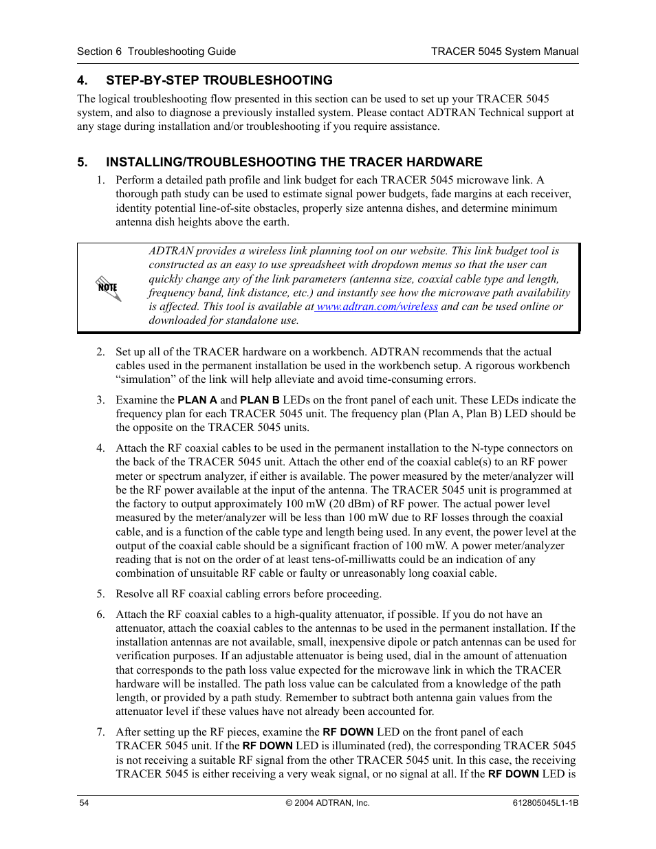 Step-by-step troubleshooting, Installing/troubleshooting the tracer hardware | ADTRAN TRACER 5045 User Manual | Page 54 / 56