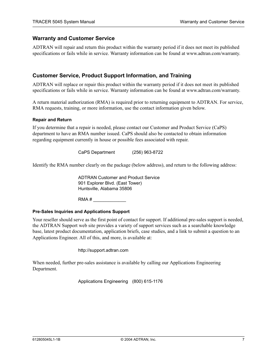 ADTRAN TRACER 5045 User Manual | Page 7 / 56