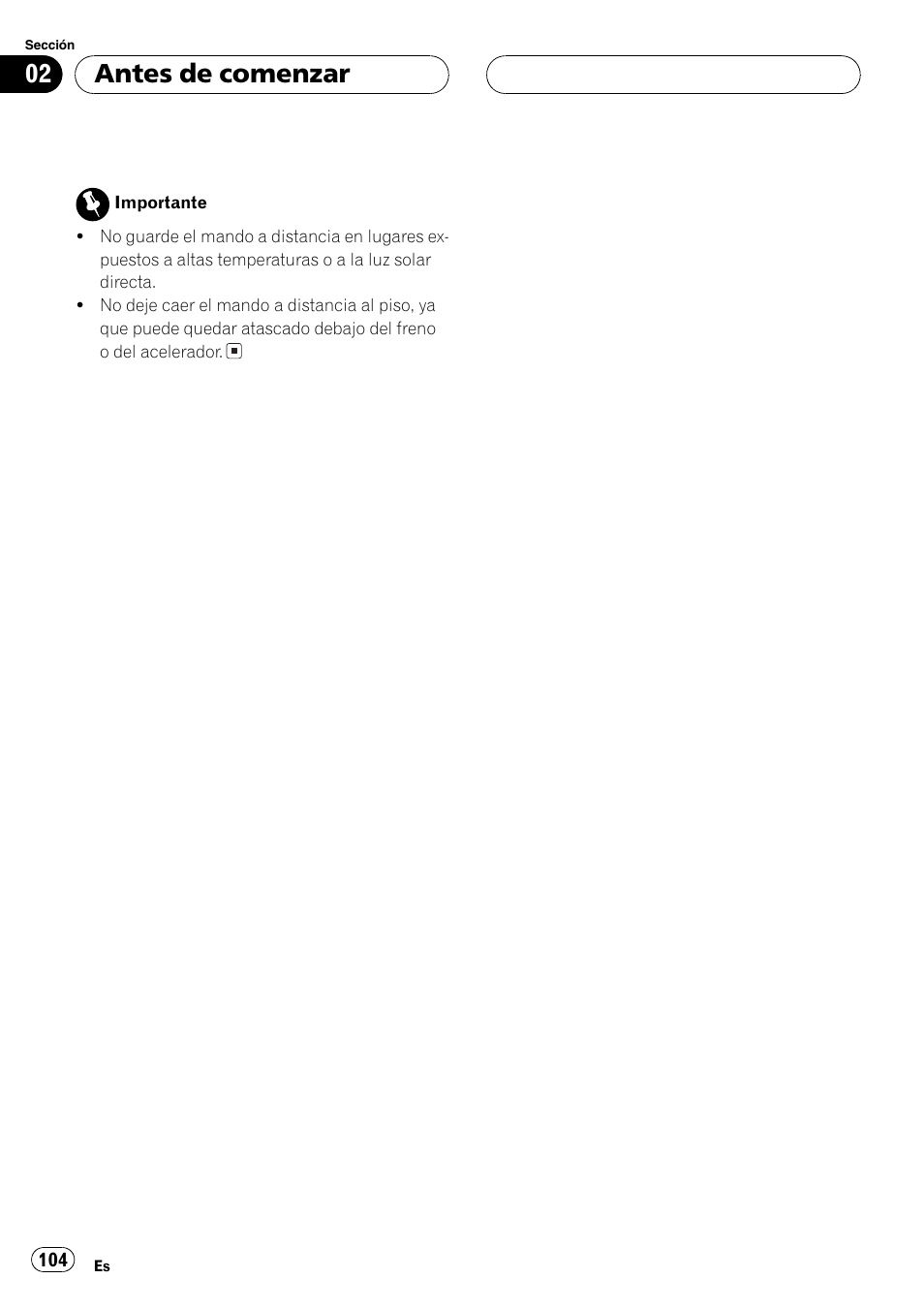 Antes de comenzar | Pioneer DVH-P5000MP User Manual | Page 104 / 204