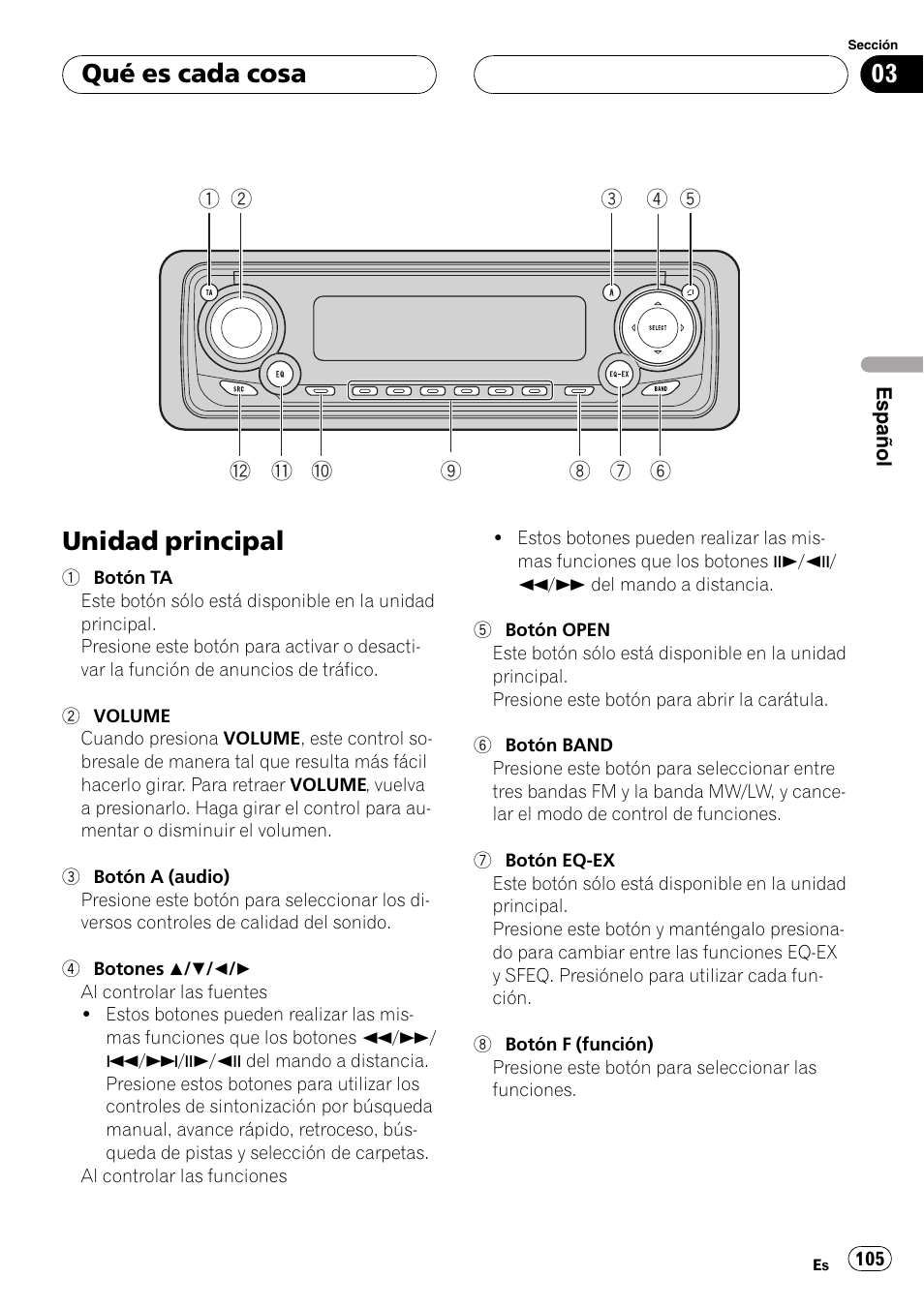 Qué es cada cosa unidad principal 105, Unidad principal, Qué es cada cosa | Pioneer DVH-P5000MP User Manual | Page 105 / 204
