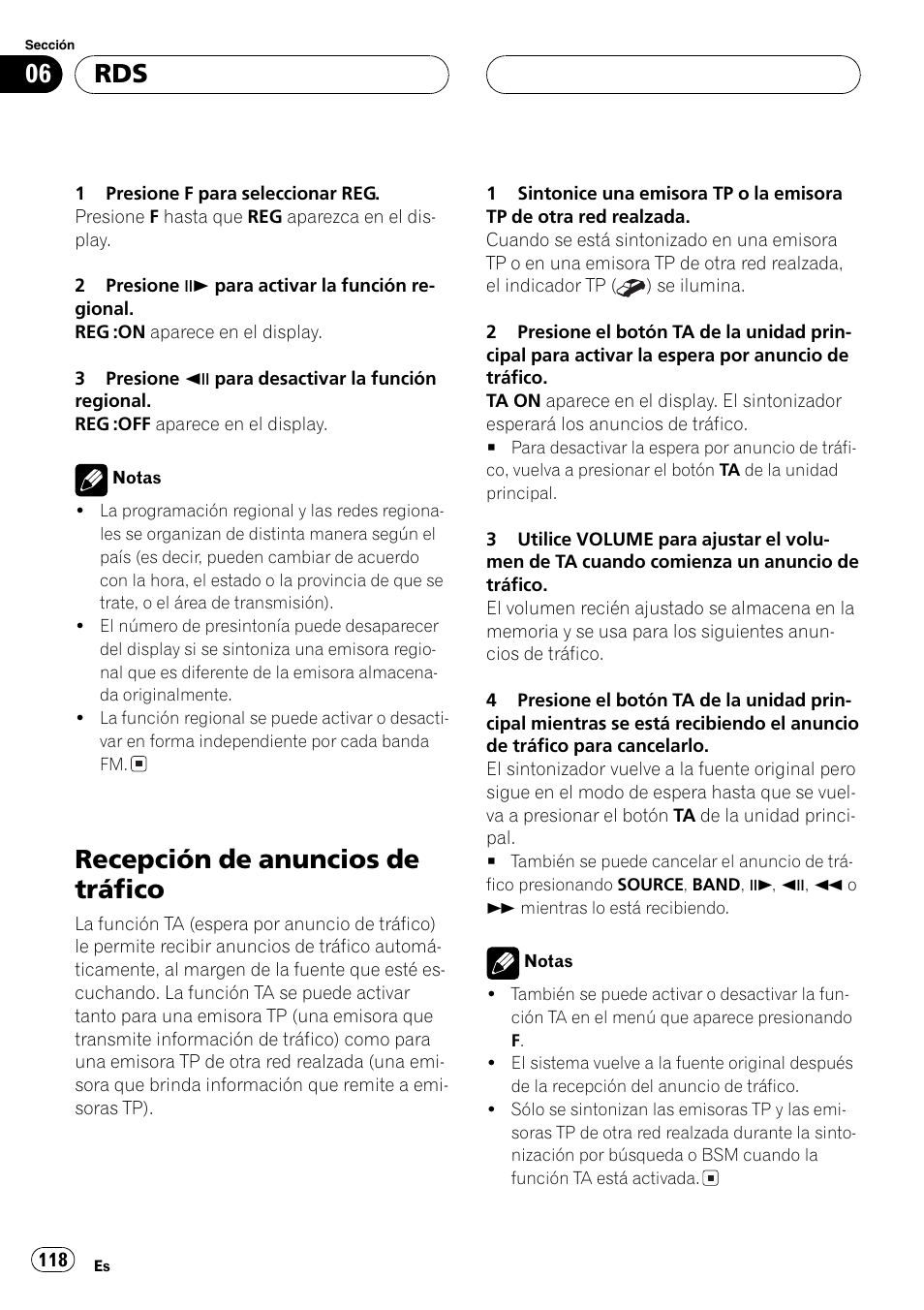 Recepción de anuncios de tráfico 118, Recepción de anuncios de tráfico | Pioneer DVH-P5000MP User Manual | Page 118 / 204