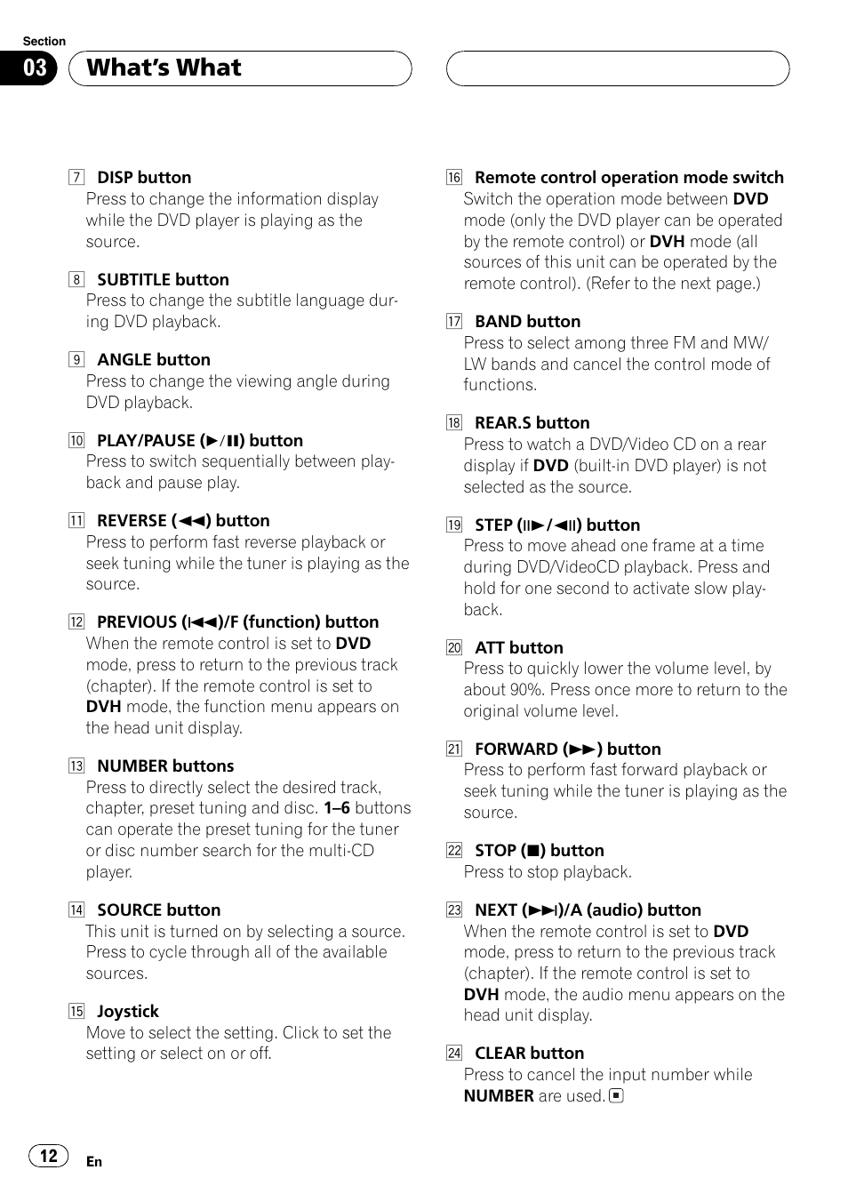 Whats what | Pioneer DVH-P5000MP User Manual | Page 12 / 204