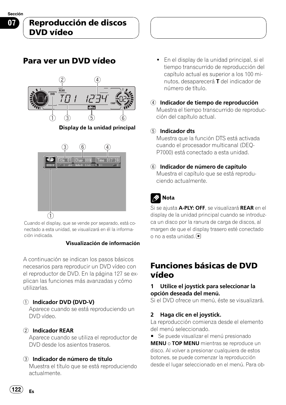 Para ver un dvd vídeo, Funciones básicas de dvd vídeo, Reproducción de discos dvd vídeo | Pioneer DVH-P5000MP User Manual | Page 122 / 204