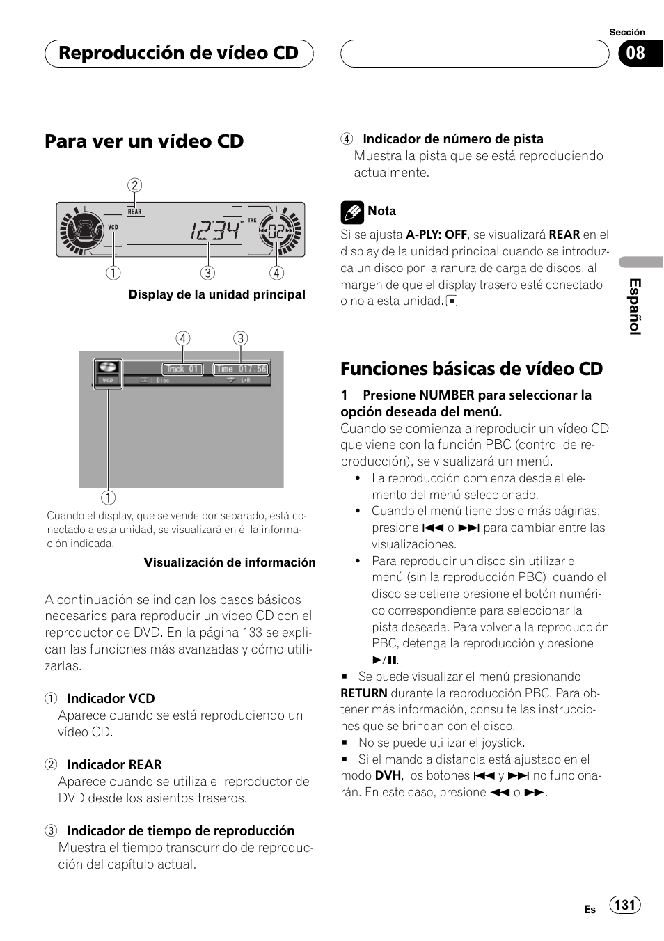 Para ver un vídeo cd, Funciones básicas de vídeo cd, Reproducción de vídeo cd | Pioneer DVH-P5000MP User Manual | Page 131 / 204
