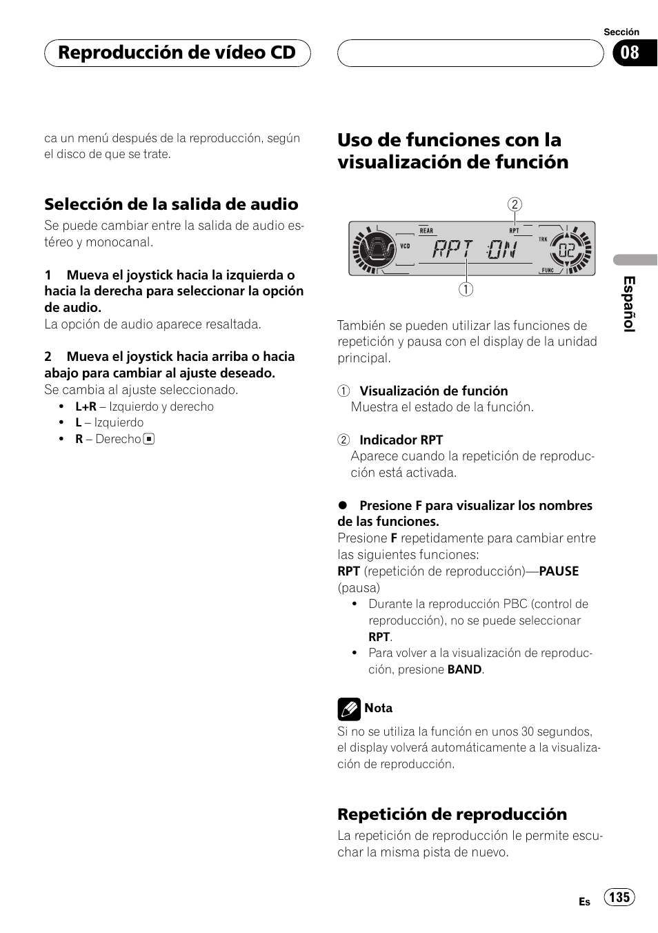 Uso de funciones con la visualización de, Función 135, Uso de funciones con la visualización de función | Reproducción de vídeo cd | Pioneer DVH-P5000MP User Manual | Page 135 / 204