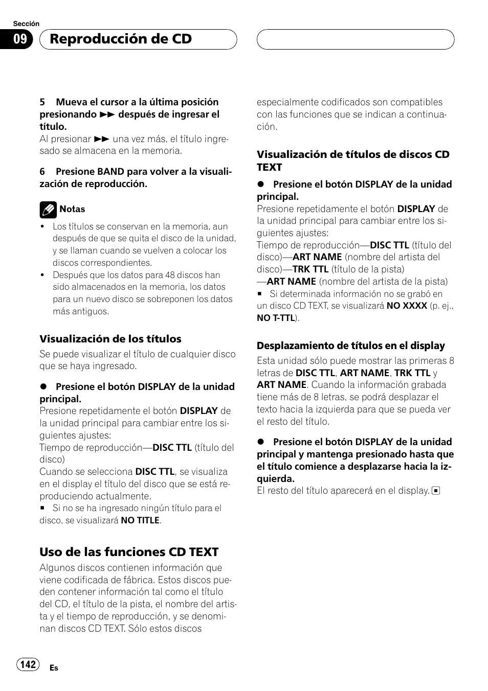 Reproducción de cd, Uso de las funciones cd text | Pioneer DVH-P5000MP User Manual | Page 142 / 204