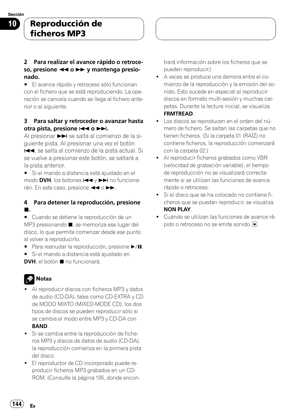 Reproducción de ficheros mp3 | Pioneer DVH-P5000MP User Manual | Page 144 / 204