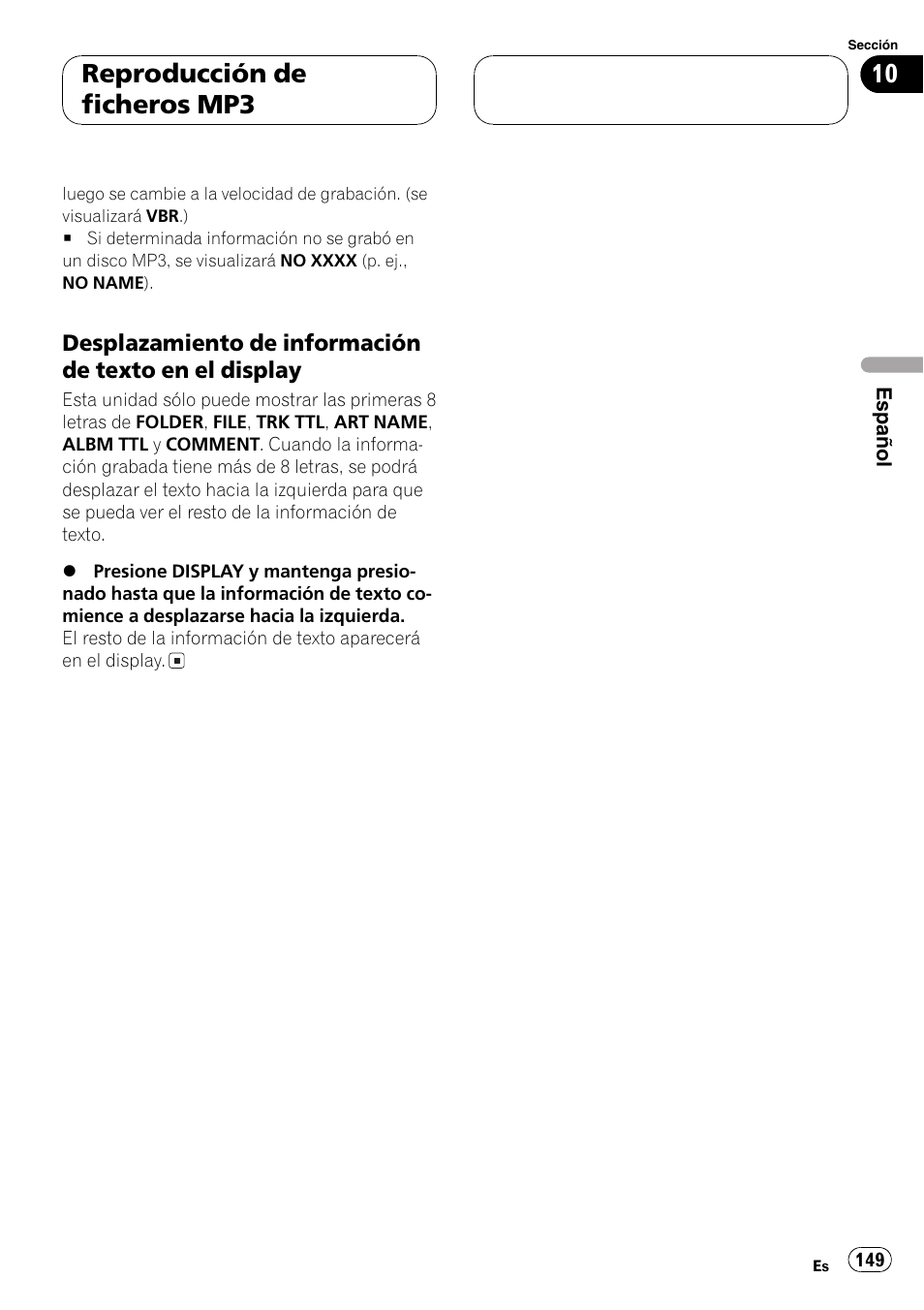 Reproducción de ficheros mp3 | Pioneer DVH-P5000MP User Manual | Page 149 / 204
