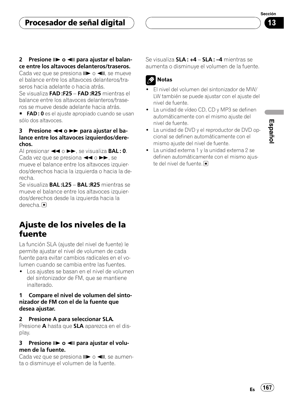 Ajuste de los niveles de la fuente 167, Ajuste de los niveles de la fuente, Procesador de señal digital | Pioneer DVH-P5000MP User Manual | Page 167 / 204
