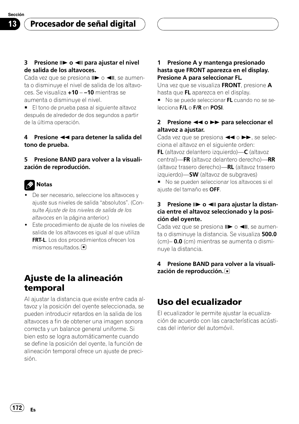 Ajuste de la alineación temporal, Uso del ecualizador, Procesador de señal digital | Pioneer DVH-P5000MP User Manual | Page 172 / 204