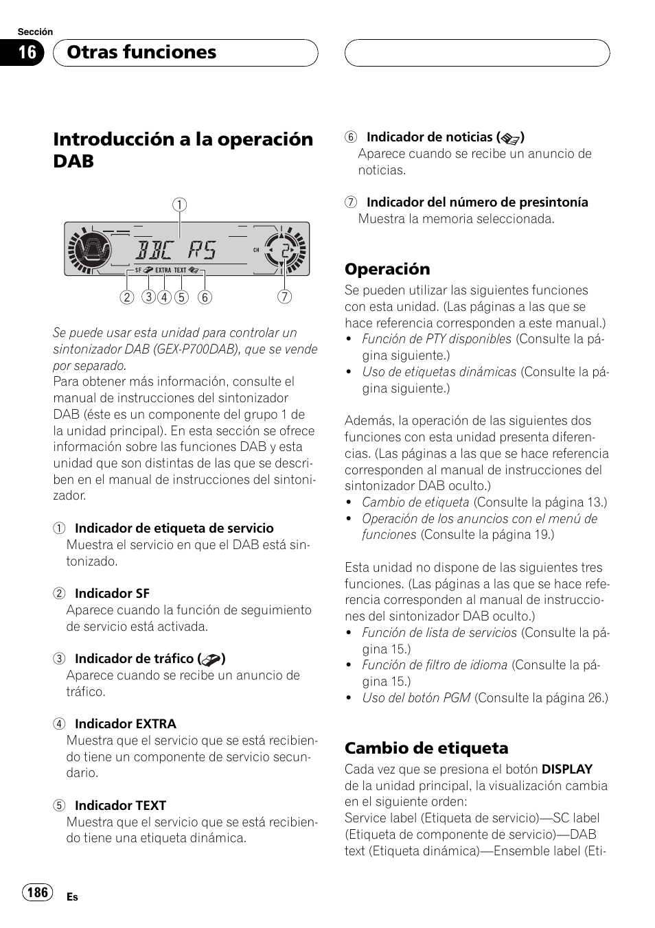 Introducción a la operación dab 186, Introducción a la operación dab, Otras funciones | Pioneer DVH-P5000MP User Manual | Page 186 / 204