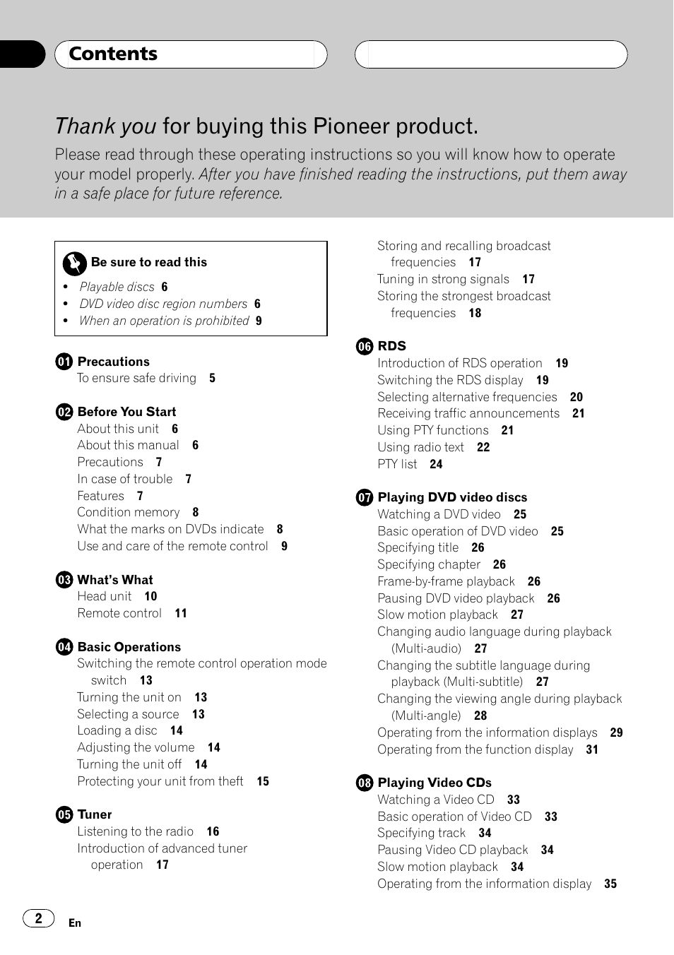 Pioneer DVH-P5000MP User Manual | Page 2 / 204