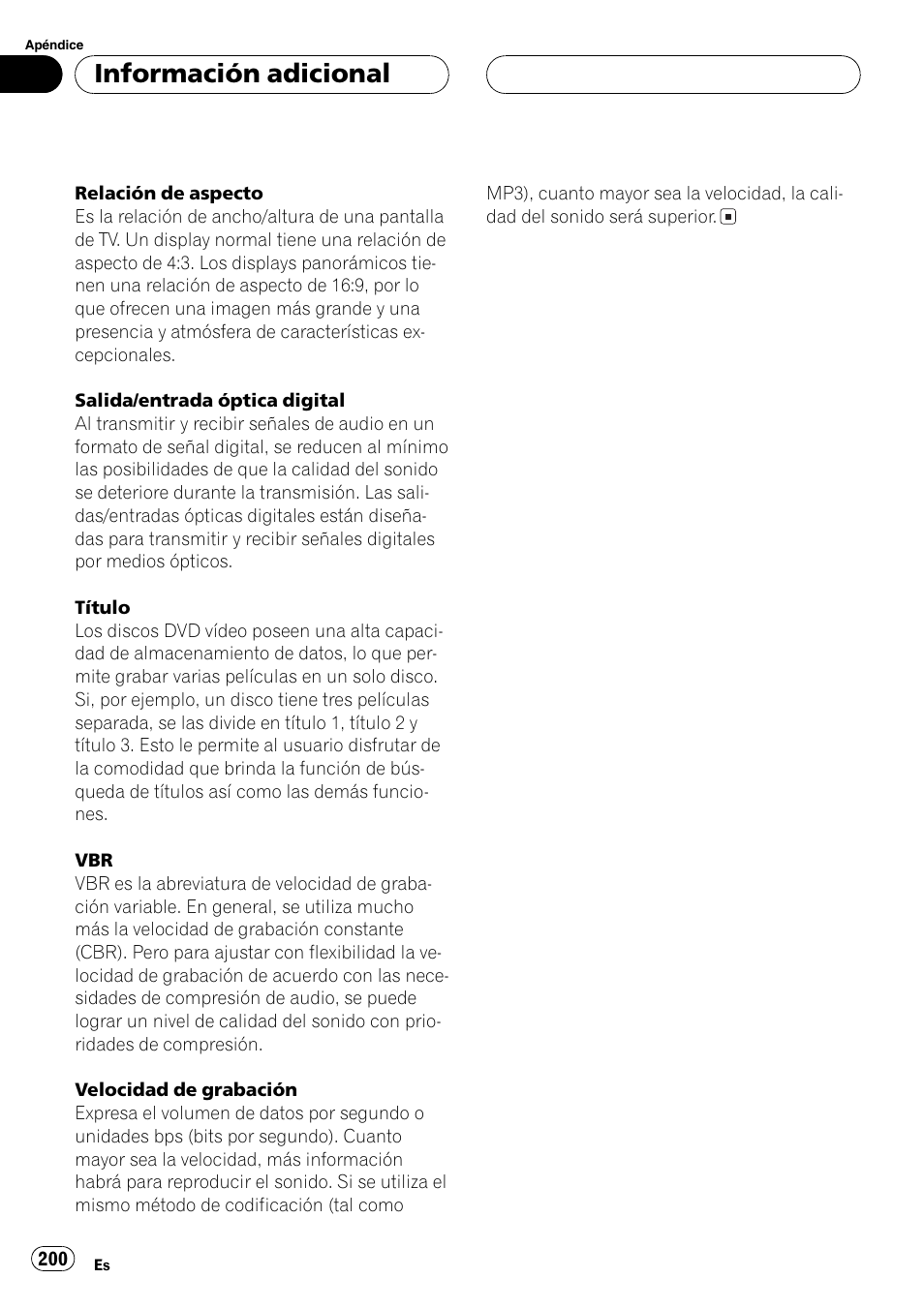 Información adicional | Pioneer DVH-P5000MP User Manual | Page 200 / 204