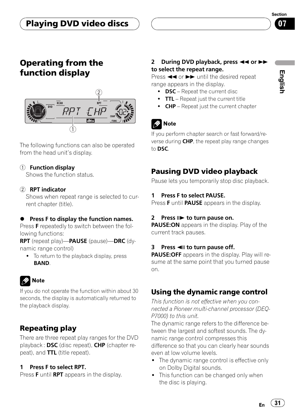Operating from the function display 31, Operating from the function display, Playing dvd video discs | Pioneer DVH-P5000MP User Manual | Page 31 / 204