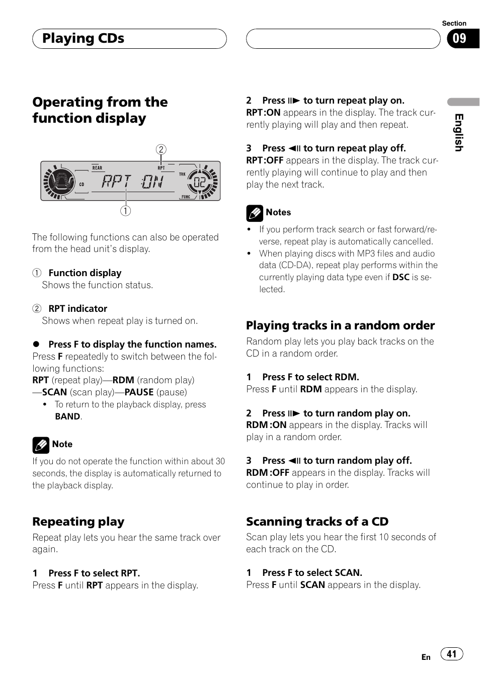 Operating from the function display 41, Operating from the function display, Playing cds | Pioneer DVH-P5000MP User Manual | Page 41 / 204