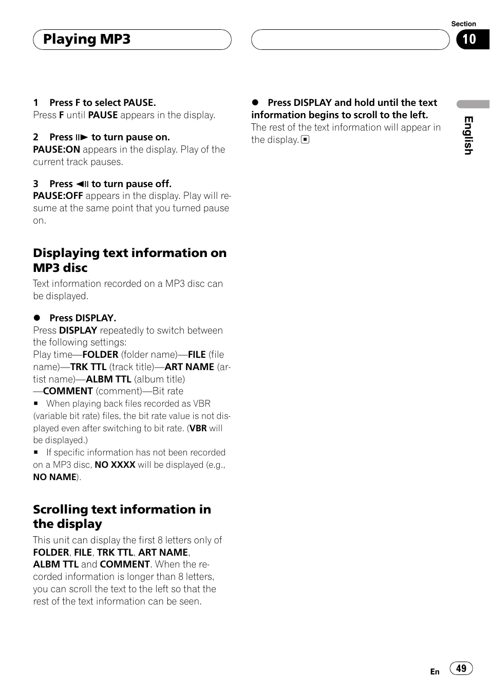 Playing mp3 | Pioneer DVH-P5000MP User Manual | Page 49 / 204