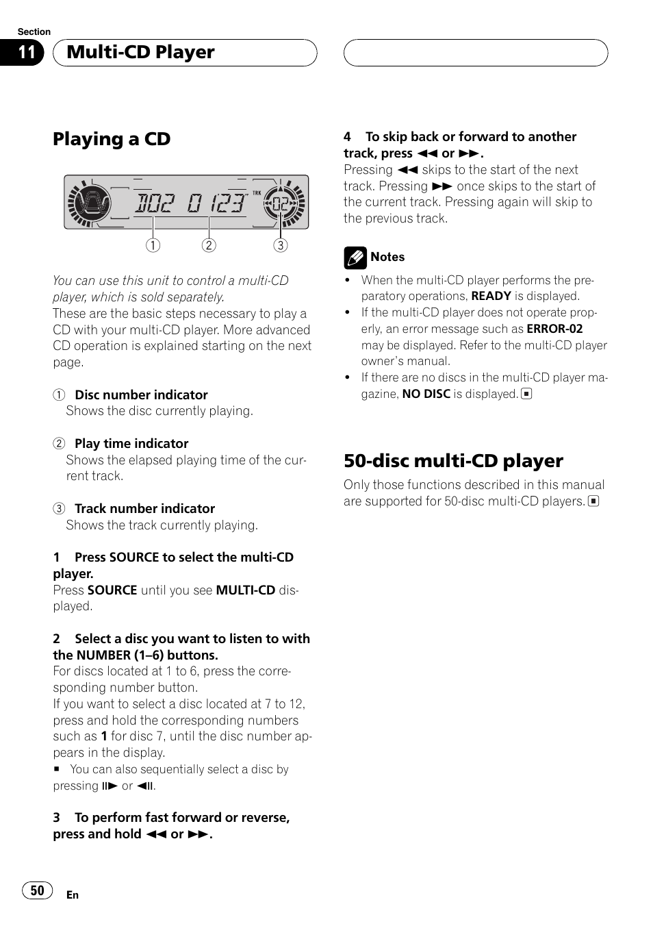 Playing a cd, Disc multi-cd player, Multi-cd player | Pioneer DVH-P5000MP User Manual | Page 50 / 204