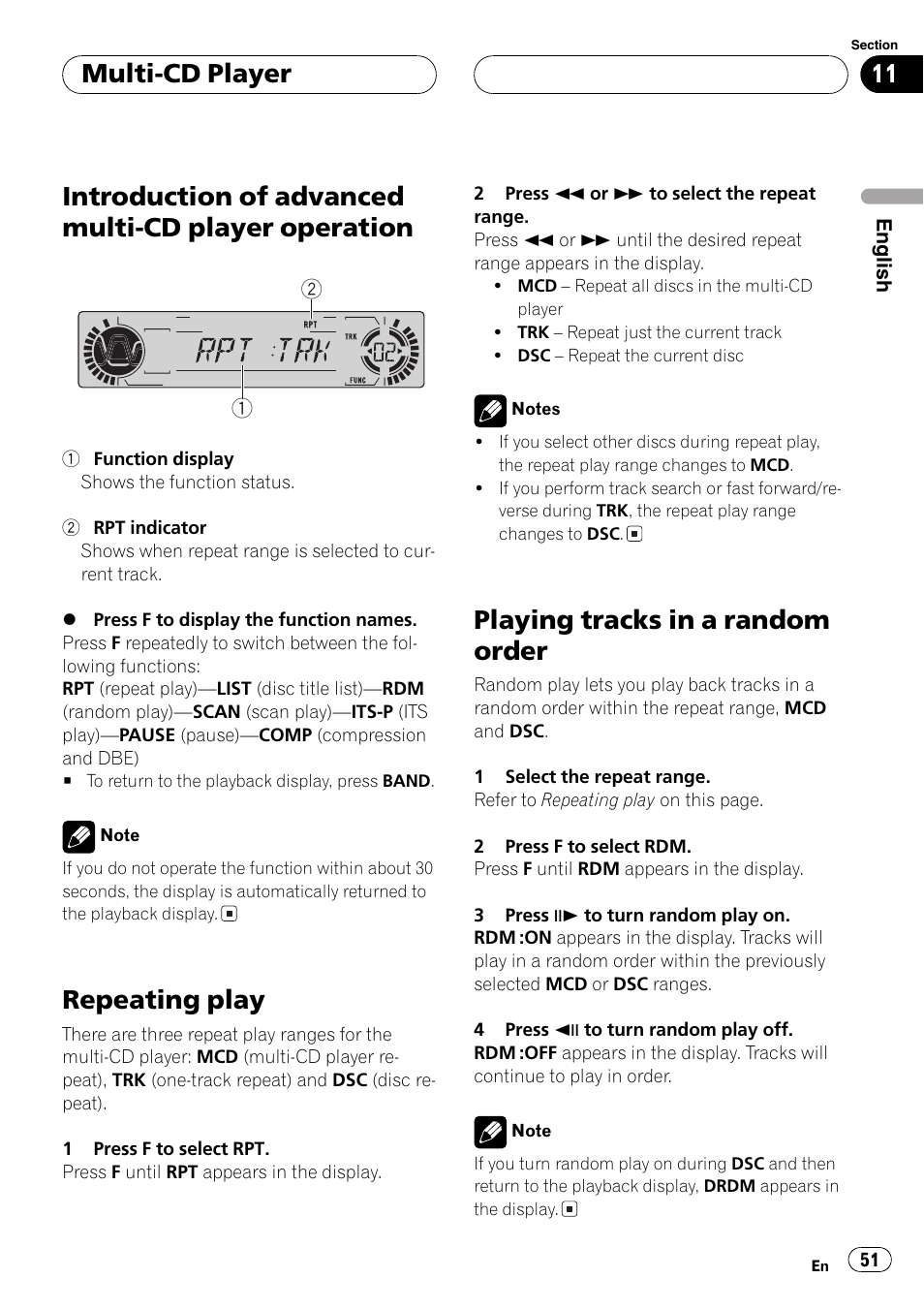 Introduction of advanced multi-cd player, Operation 51, Introduction of advanced multi-cd player operation | Repeating play, Playing tracks in a random order, Multi-cd player | Pioneer DVH-P5000MP User Manual | Page 51 / 204