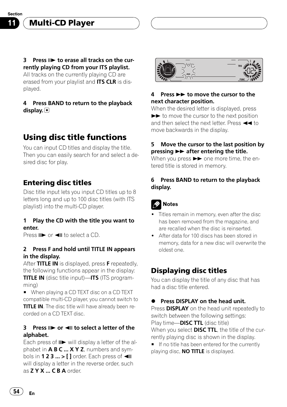 Using disc title functions 54, Using disc title functions, Multi-cd player | Entering disc titles, Displaying disc titles | Pioneer DVH-P5000MP User Manual | Page 54 / 204