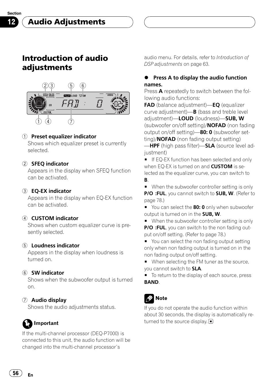 Introduction of audio adjustments, Audio adjustments | Pioneer DVH-P5000MP User Manual | Page 56 / 204