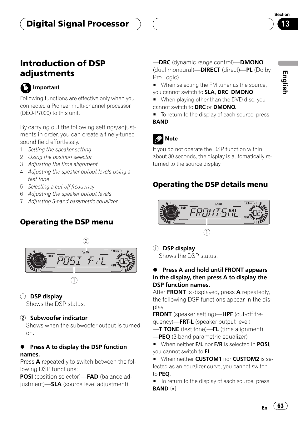 Introduction of dsp adjustments, Digital signal processor | Pioneer DVH-P5000MP User Manual | Page 63 / 204