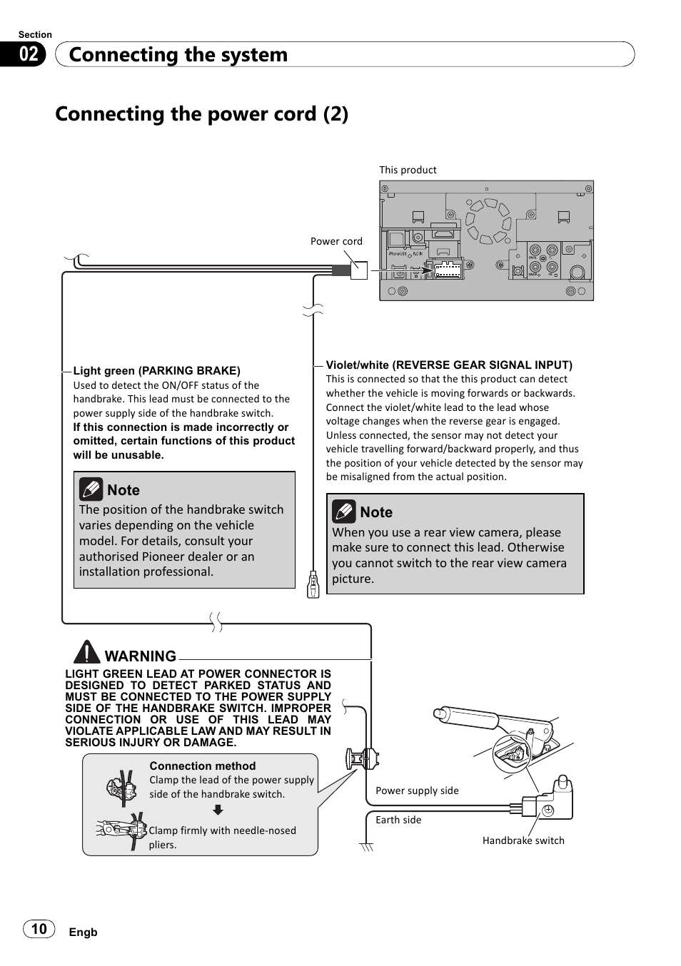 Connecting the power cord (2), Connecting the system 02 | Pioneer SPH-DA100 User Manual | Page 10 / 144