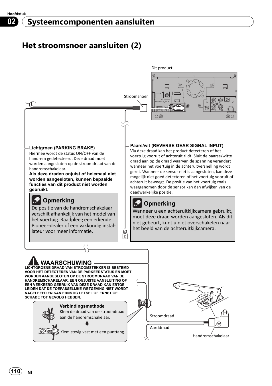 Het stroomsnoer aansluiten (2), Systeemcomponenten aansluiten 02 | Pioneer SPH-DA100 User Manual | Page 110 / 144
