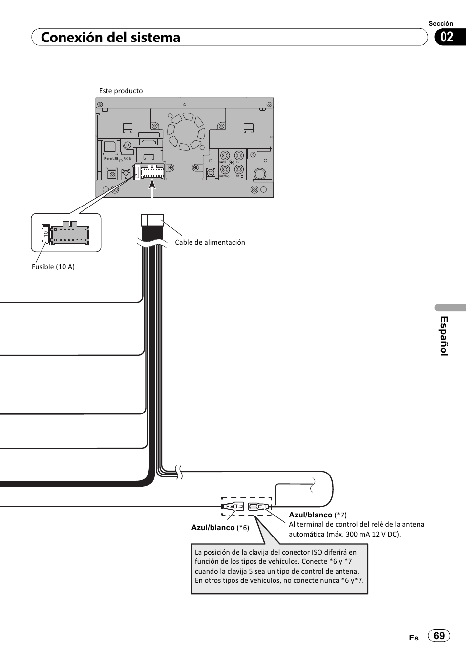 02 conexión del sistema, Español | Pioneer SPH-DA100 User Manual | Page 69 / 144