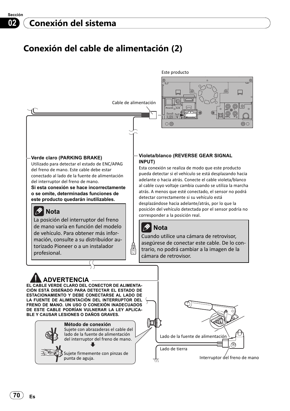 Conexión del cable de alimentación (2), Conexión del sistema 02 | Pioneer SPH-DA100 User Manual | Page 70 / 144