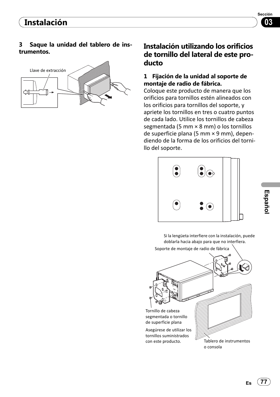 03 instalación | Pioneer SPH-DA100 User Manual | Page 77 / 144