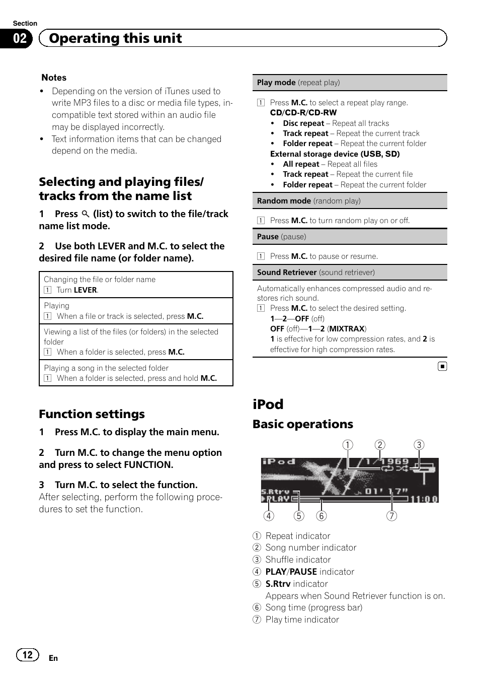 Ipod, 02 operating this unit, Function settings | Basic operations | Pioneer DEH-6400BT User Manual | Page 12 / 36